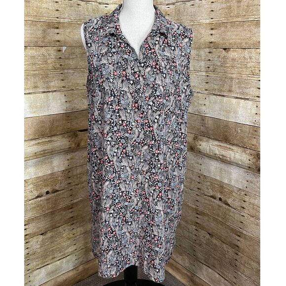 LOFT POPOVER SLEEVELESS FLORAL PRINT CASUAL STYLISH EVERYDAY WEAR DRESS SZ. LRG - Picture 1 of 6